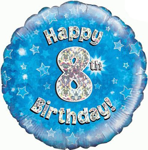 Happy 8th Birthday Blue Helium Filled Foil Balloon