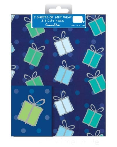 Blue Presents Gift Wrap And Tag Set