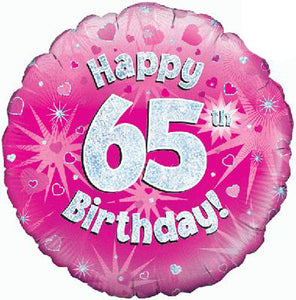 Happy 65th Birthday Pink Helium Filled Foil Balloon