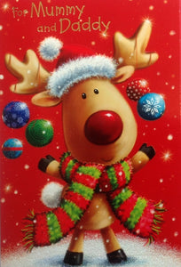 For Mummy And Daddy Reindeer Christmas Greeting Card