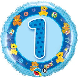 Age 1 Blue Teddies Helium Filled Foil Balloon