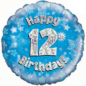 Happy 12th Birthday Blue Helium Filled Foil Balloon