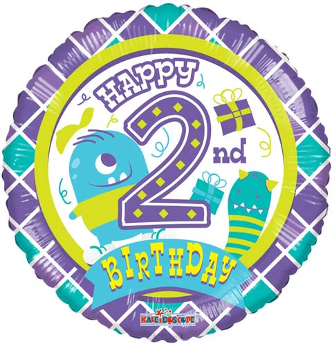 Happy 2nd Birthday Monster Helium Filled Foil Balloon