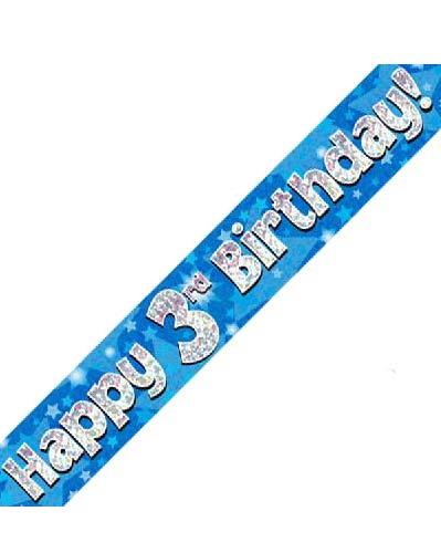 Happy 3rd Blue Holographic Birthday Banner
