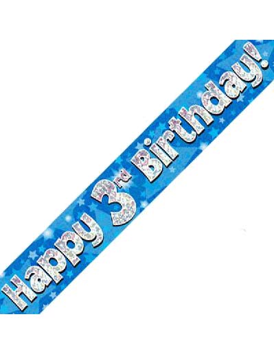 Happy 3rd Blue Holographic Birthday Banner