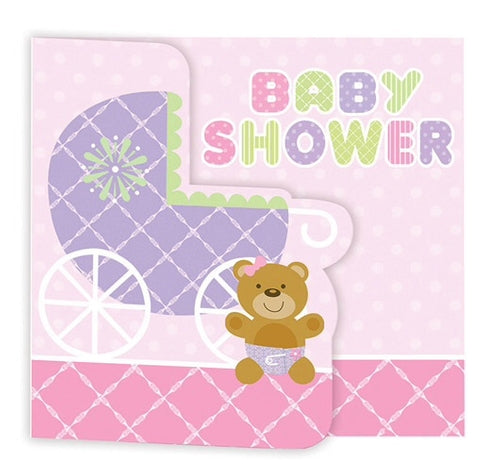 Baby Shower Pink Teddy Invitations And Envelopes (8 Pack)