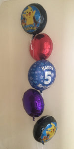 5 Balloon Cluster Consisting Of 3 x 18" Printed Foil Balloons And 2 x 18" Plain Foil Balloons