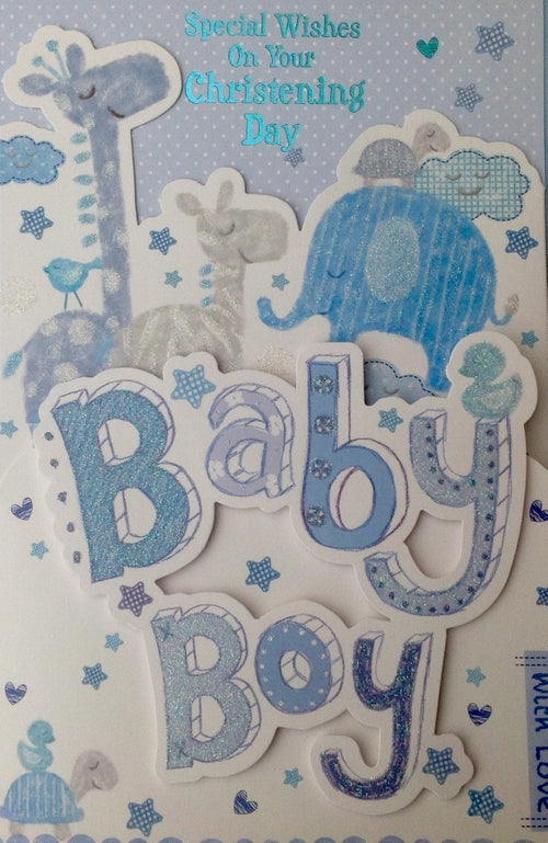 Special Wishes On Your Christening Day Blue Greeting Card