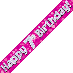 Happy 7th Birthday Pink Holographic Banner