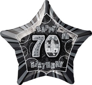 Happy 70th Birthday Black Glitz Helium Filled Foil Balloon