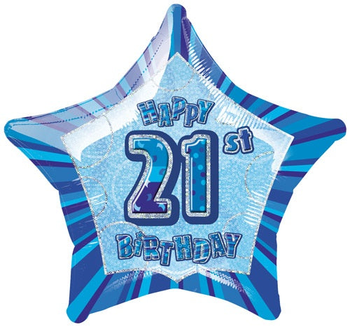 Happy 21st Birthday Blue Glitz Helium Filled Foil Balloon