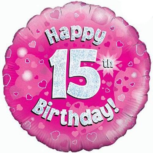 Happy 15th Birthday Pink Helium Filled Foil Balloon