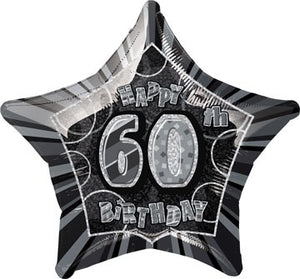 Happy 60th Birthday Black Glitz Helium Filled Foil Balloon