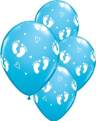 Baby Boy Footprints And Hearts Latex Balloon (Sold loose)
