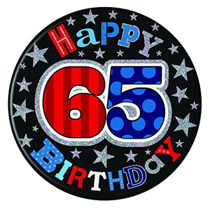 Happy 65th Birthday Blue/Red/Black Jumbo Badge