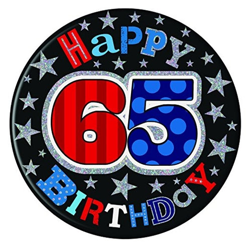Happy 65th Birthday Blue/Red/Black Jumbo Badge