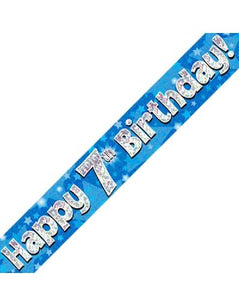 Happy 7th Birthday Blue Holographic Banner