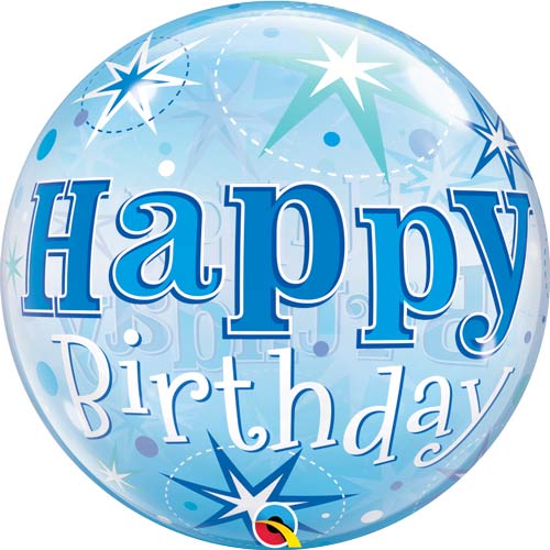 Happy Birthday Blue Helium Filled Single Bubble Balloon