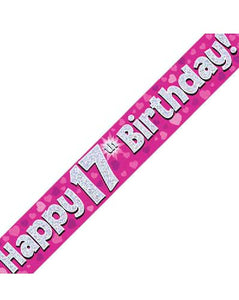 Happy 17th Birthday Pink Holographic Banner