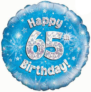 Happy 65th Birthday Blue Helium Filled Foil Balloon