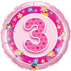 Age 3 Fairies Pink Helium Filled Foil Balloon