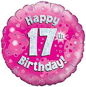 Happy 17th Birthday Pink Helium Filled Foil Balloon