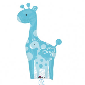 Dad And Baby Giraffe Blue It's A Boy Helium Filled Supershape Foil Balloon