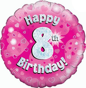 Happy 8th Birthday Pink Helium Filled Foil Balloon