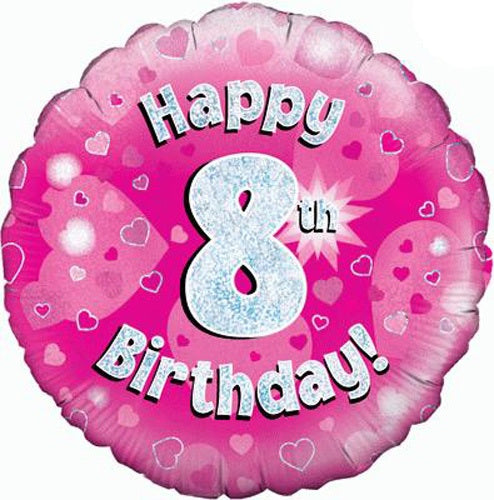 Happy 8th Birthday Pink Helium Filled Foil Balloon