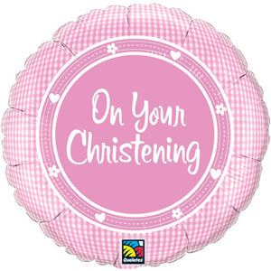 On Your Christening Pink Helium Filled Foil Balloon