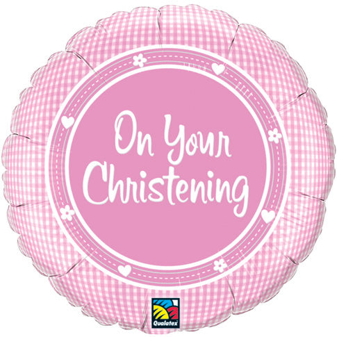 On Your Christening Pink Helium Filled Foil Balloon
