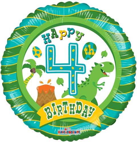 Happy 4th Birthday Dinosaur Helium Filled Foil Balloon