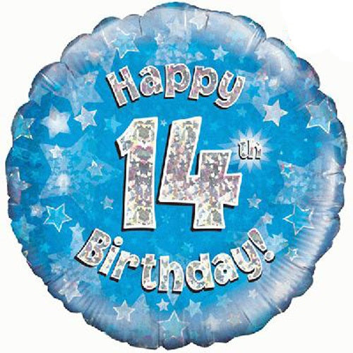Happy 14th Birthday Blue Helium Filled Foil Balloon