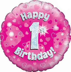Happy 1st Birthday Pink Helium Filled Foil Balloon