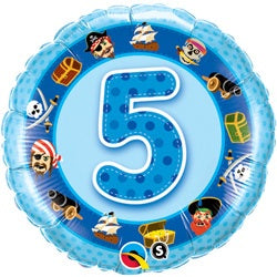 Age 5 Pirates Blue Helium Filled Foil Balloon