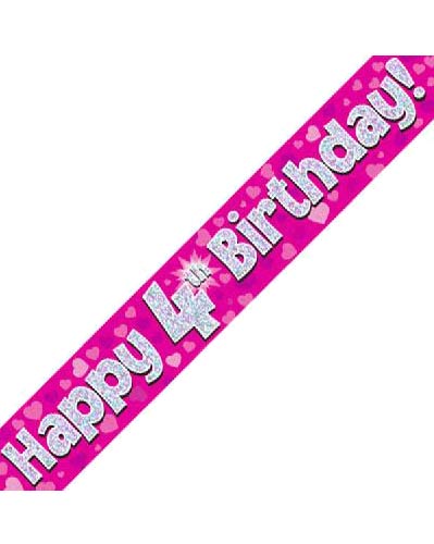 Happy 4th Pink Holographic Birthday Banner