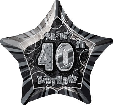 Happy 40th Birthday Black Glitz Helium Filled Foil Balloon