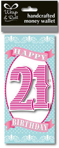 Happy 21st Birthday Pink Handcrafted Money Wallet