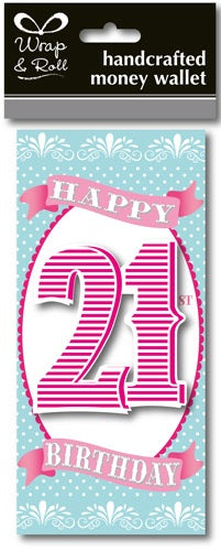 Happy 21st Birthday Pink Handcrafted Money Wallet