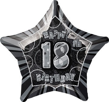 Happy 18th Birthday Black Glitz Helium Filled Foil Balloon