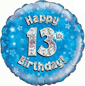 Happy 13th Birthday Blue Helium Filled Foil Balloon