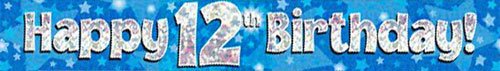 Happy 12th Birthday Blue Holographic Banner
