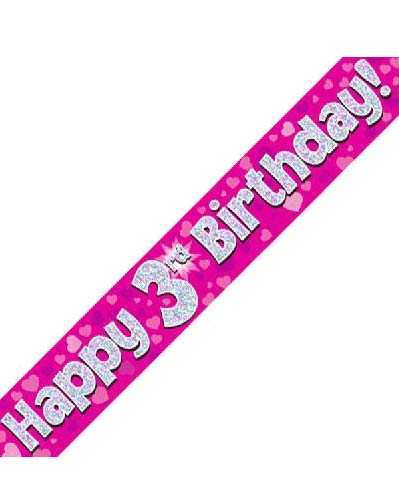 Happy 3rd Pink Holographic Birthday Banner