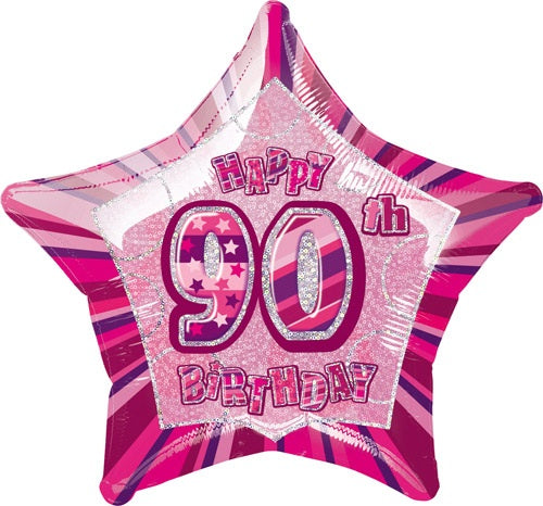 Happy 90th Birthday Pink Glitz Helium Filled Foil Balloon