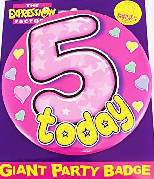 5 Today Pink Hearts Jumbo Badge