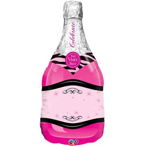 Pink Celebrate Champagne Bottle Supershape Helium Filled Foil Balloon