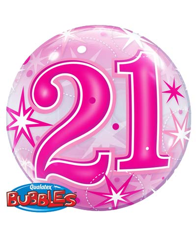Pink 21 Helium Filled Single Bubble Balloon
