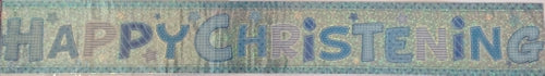 Happy Christening Blue Holographic Banner