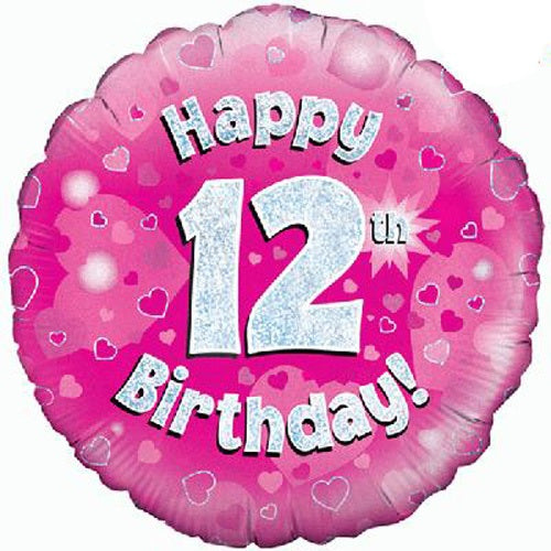 Happy 12th Birthday Pink Helium Filled Foil Balloon