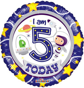 I Am 5 Today Spaceman Helium Filled Foil Balloon
